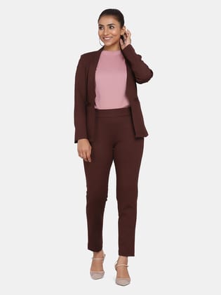 Stretch Pant Suit for Women - Chocolate Brown-Standard Size / S