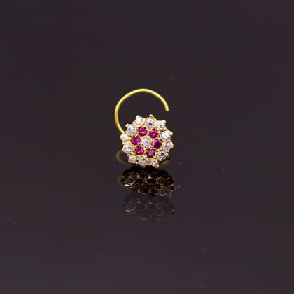 18kt yellow gold handmade fabulous pink color stone cubic zircon nose stud,excellent women girls daily use jewelry from Rajasthan gnp17