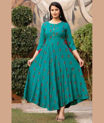anushansa Pack of 1 Rayon Printed Anarkali Women's Kurti - ( Green )