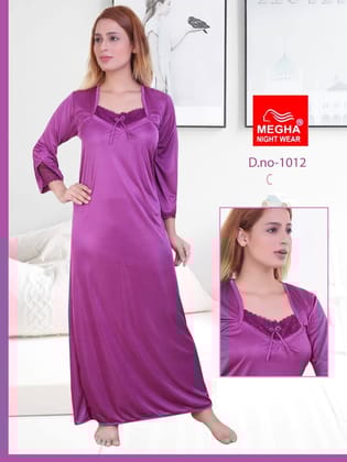 Satin Plain Night Gown Longsleeve Fancy