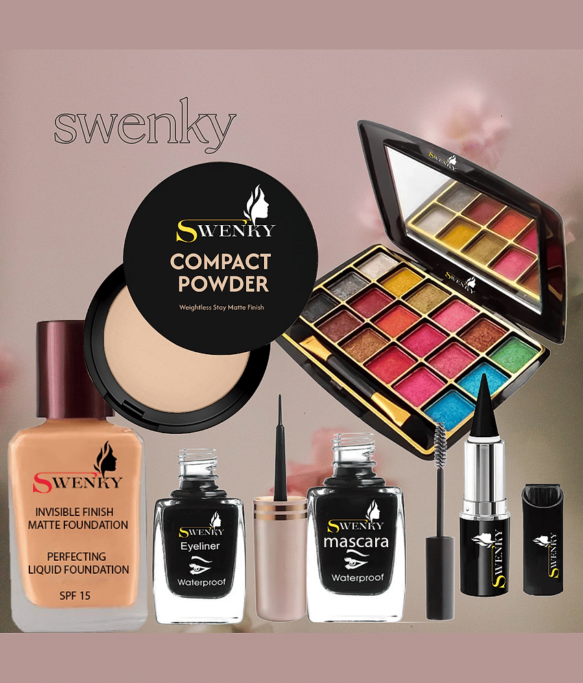 swenky eyeshadow with eyeliner mascara kajal compact & foundation (Pack of 6)