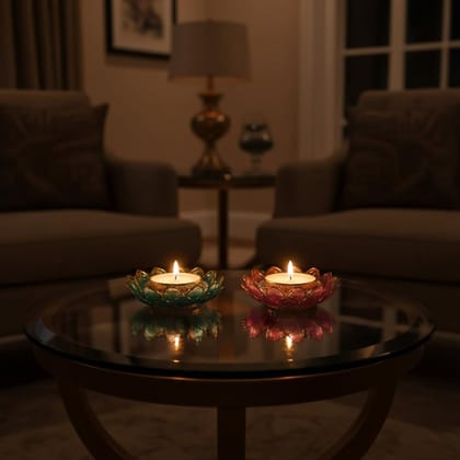 Avnyara Lotus Inspired Tealight Candles Set of 2 for Diwali Decoration | Long Burning | Smokeless | Candles for Home Decor, Offices, Dining & Special Occasions | Maa Laxmi's Lotus Flower Design