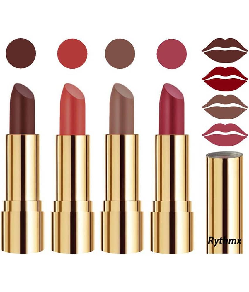 Rythmx Professional Timeless 4 Colors Lipstick Brown,Peach,Brown, Pink Pack of 4 16 g