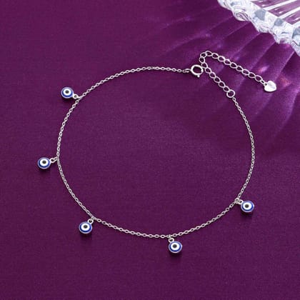 Sterling Silver Evil Eye Charm Anklet-None / Silver