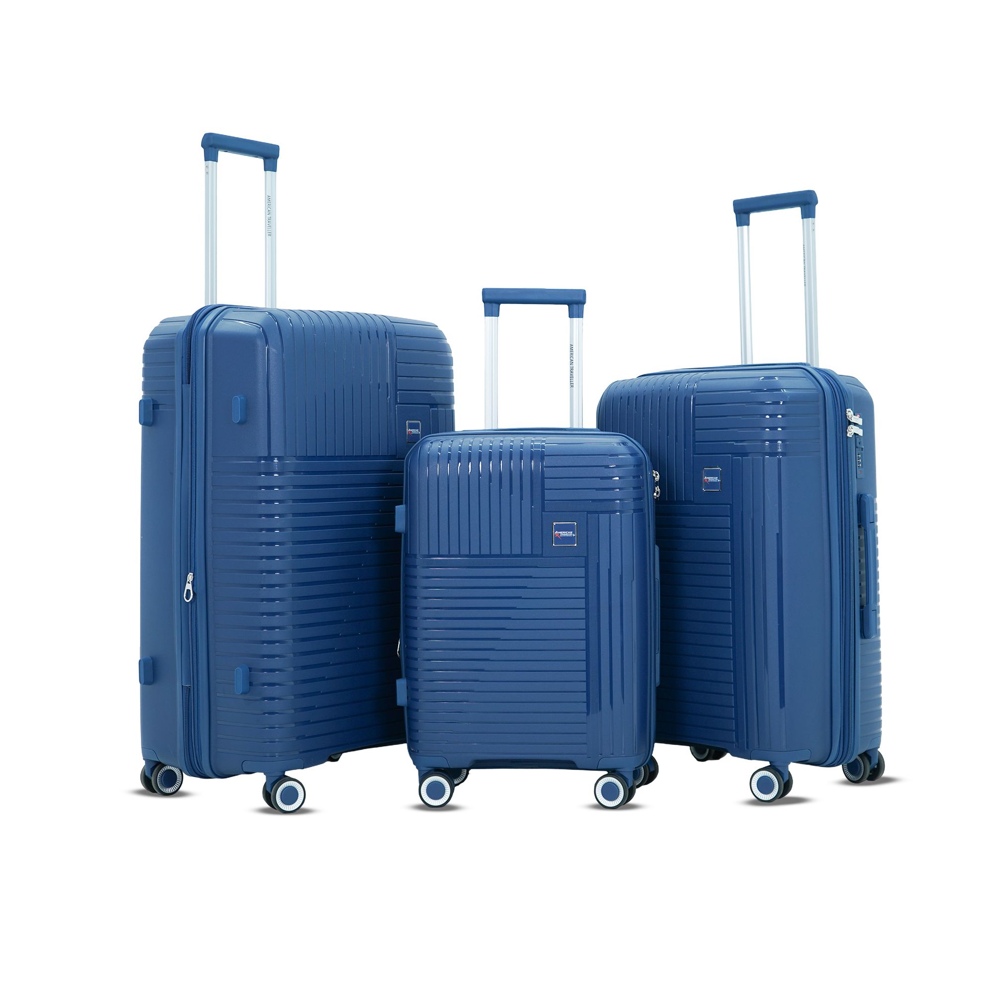 American Traveller TourisTravel Polypropylene Trolley Bags Set of 3 | Lightweight Expandable Hardshell Luggage Suitcase Bag Large with 8 Lego Wheels & TSA Type Lock (3, Blue)