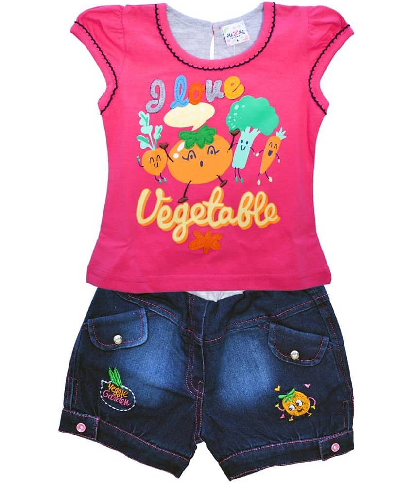 Me N My CLOSET Baby Girls 100% Cotton Tops & Bottoms Sets ( Pink )