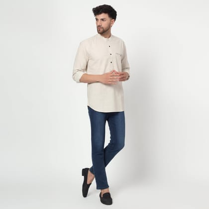 ecru Cotton linen full sleeves kurta shirt-XS