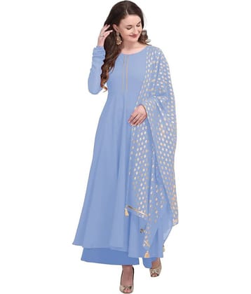 A TO Z CART Women's Crepe Solid Anarkali Kurti with Dupatta - ( Light Blue )