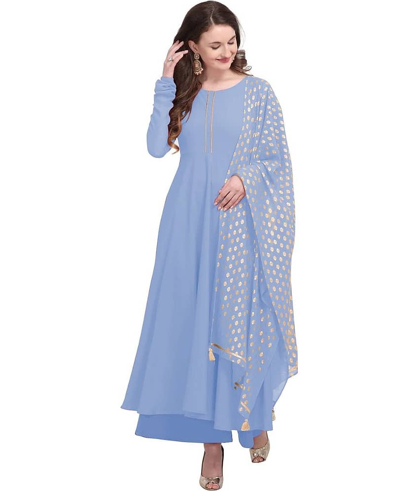 A TO Z CART Women's Crepe Solid Anarkali Kurti with Dupatta - ( Light Blue )
