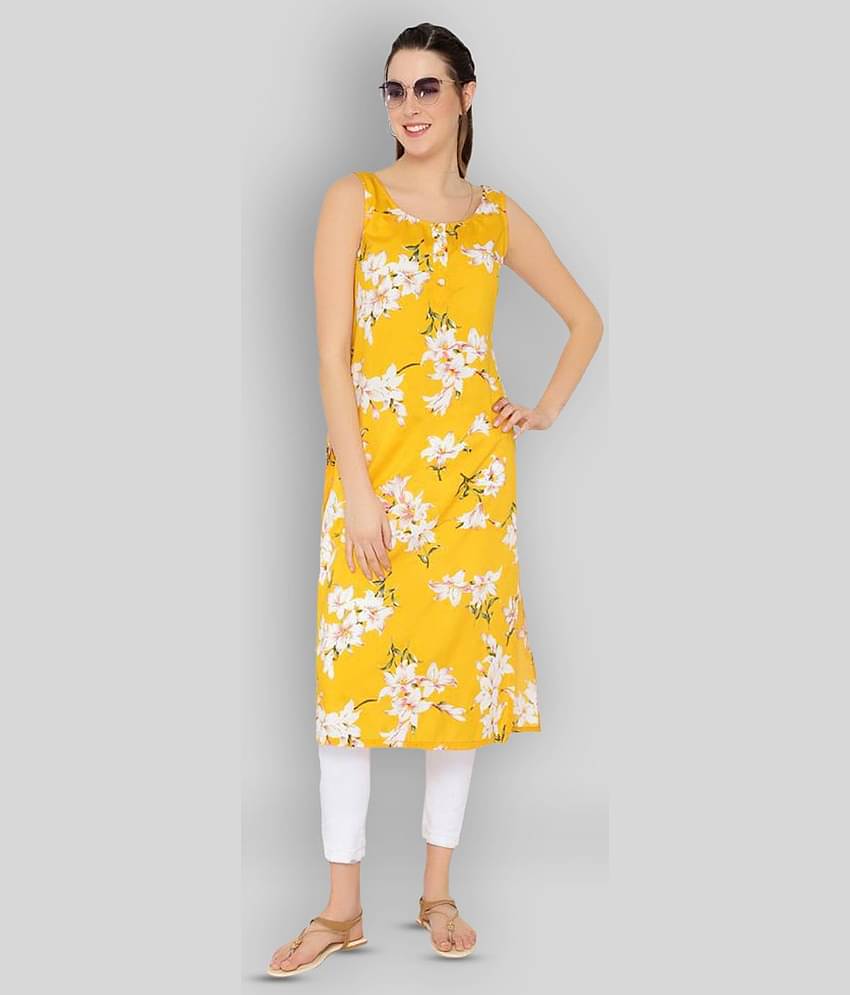GALWIZ - Yellow Crepe Women's Straight Kurti ( Pack of 1 )