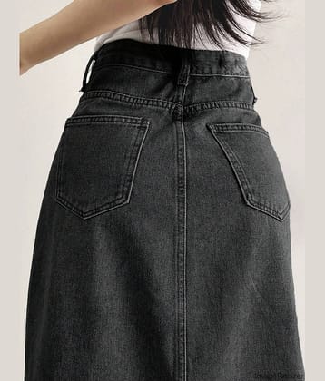 Stylefabs Black Denim Women's Straight Skirt ( Pack of 1 )