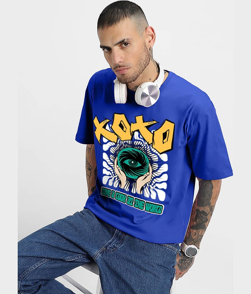 Veirdo Pack of 1 100% Cotton Oversized Fit Men's T-Shirt ( Blue )