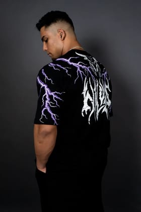THUNDER STORM OVERSIZED T-SHIRT (BLACK PURPLE)-S
