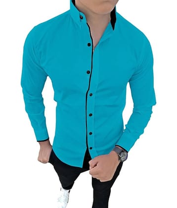 SUR-T - Blue Cotton Blend Slim Fit Men's Casual Shirt (Pack of 1)