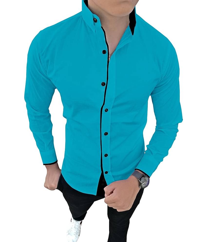 SUR-T - Blue Cotton Blend Slim Fit Men's Casual Shirt (Pack of 1)