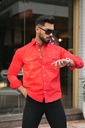 Red Double Pocket Full Sleeve RFD Cotton Shirt Red Double Pocket Full Sleeve RFD Cotton Shirt