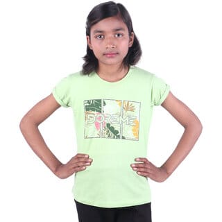 Kid Kupboard Cotton Girls T-Shirt, Light Green, Half-Sleeves, 9-10 Years KIDS7166