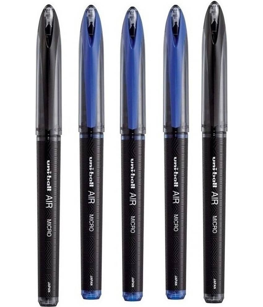 Uni Ball Air (3 Blue + 2 Black) Roller Ball Pen (Pack Of 5, Blue, Black)