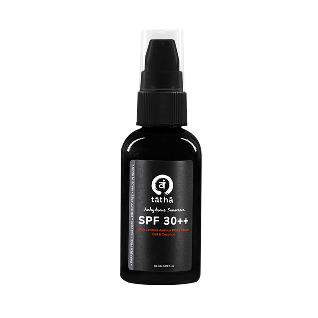 Tatha Anhydrous Sunscreen SPF 30++ | Waterless & Ultra Lightweight | With Coconut Oil, Till Oil & Centella Asiatica Plant Stem cells | 97.5% UV Protection | Non-Comedogenic | No White Cast | For Men & Women | 50ml