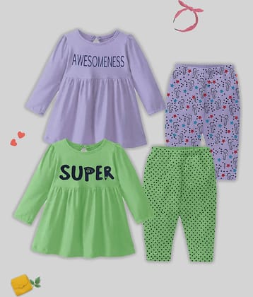 Kuchipoo Multicolor Cotton Blend Baby Girl Top & Trouser ( Pack of 2 )