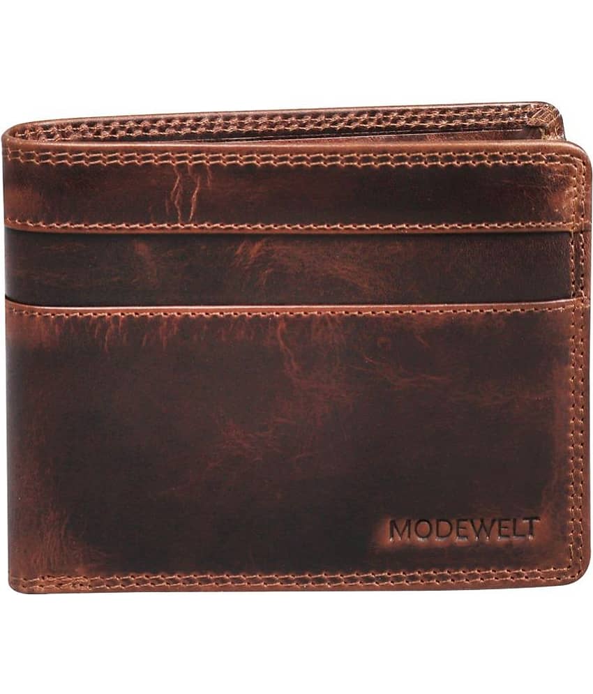 MODEWELT Brown Leather Men's Two Fold Wallet ( Pack of 1 )