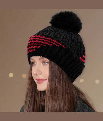 Babji Black Woollen Women's Cap ( Pack of 1 )