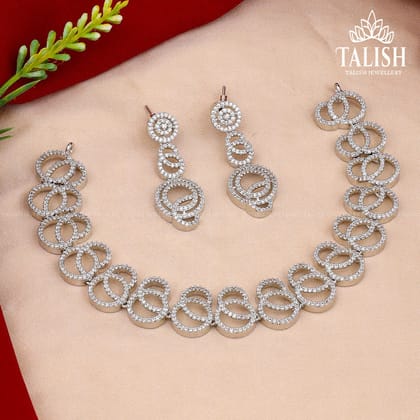 Elegant Circular American Diamond Necklace Set with Rhodium Plating