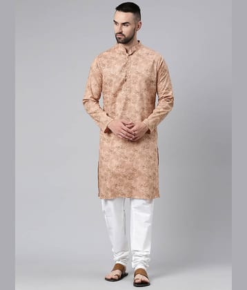 MAJESTIC MAN Cotton Printed Regular Kurta For Men ( Peach )