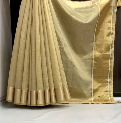 New Gold Color Tissue Silk Zari Weaving n Tussels Work Chit Pallu Fancy Wedding Wear Saree