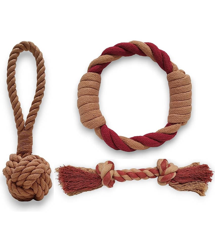 MY SUPER PAWS rope knot ball toy, round double knots tug and fetch rope & two knots chew rope l Non-toxic rope toys for dogs l Pack of 3