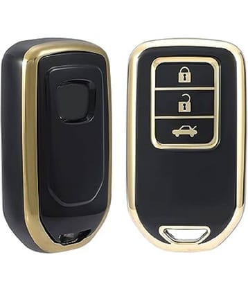 TANTRA  TPU car Key Cover Compatible for Honda City, Civic, Jazz, Amaze, CR-V, BR-v, WR-V with 3 Button Smart Key (Gold Black)