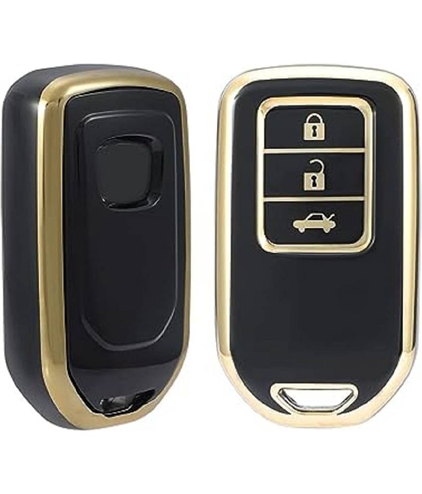 TANTRA  TPU car Key Cover Compatible for Honda City, Civic, Jazz, Amaze, CR-V, BR-v, WR-V with 3 Button Smart Key (Gold Black)