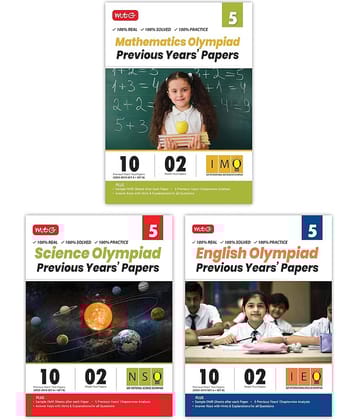 MTG IMO-NSO-IEO Class-5 Olympiad Previous Years Papers (2023-2019 Set A & B) Mathematics, Science & English (Set of 3 Books) | Mock Test Papers with Sample OMR Sheet For 2024-25 Exam