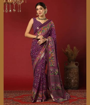Samah Chiffon Printed Regular Saree With Unstitched Blouse Piece ( Multicolor 3 )