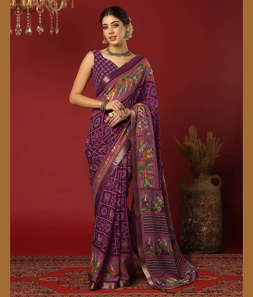 Samah Chiffon Printed Regular Saree With Unstitched Blouse Piece ( Multicolor 3 )