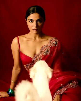 Wamiqa Gabbi Red Saree  by SHIV TEXTILES