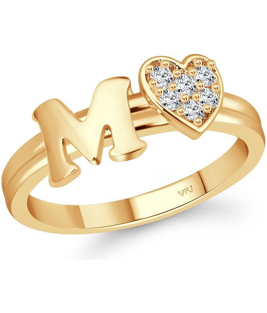 Vighnaharta cz alloy Gold plated Valentine collection Initial '' M '' Letter with heart ring alphabet collection for women and Girls