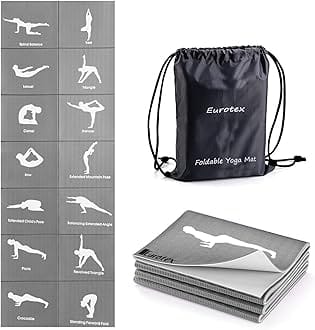 Eurotex Travel Yoga Mat Non Slip Foldable Portable Gym Mat Fitness Training Pilates Exercise Mat Workout for Women Men with Carry Bag
