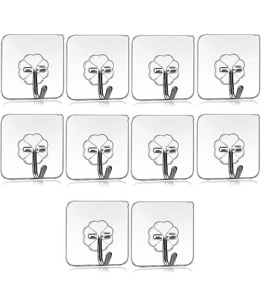 BLUE HOME AND KITCHEN Transparent Self Adhesive Wall Hooks (Pack Of 10)