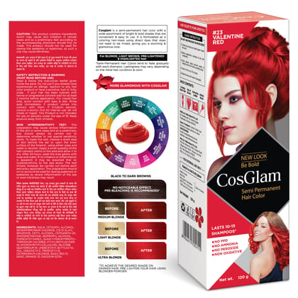 COSGLAM Semi Permanent Hair Color, No Peroxide, Non Oxidative, Ammonia Free Hair Colour 23 Valentine Red - 120gm