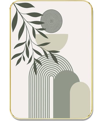 Modern Botanical Geometric Wall Art – Abstract Minimalist Design with Golden Frame | Decorative Wall Painting for Living Room, Bedroom & Office