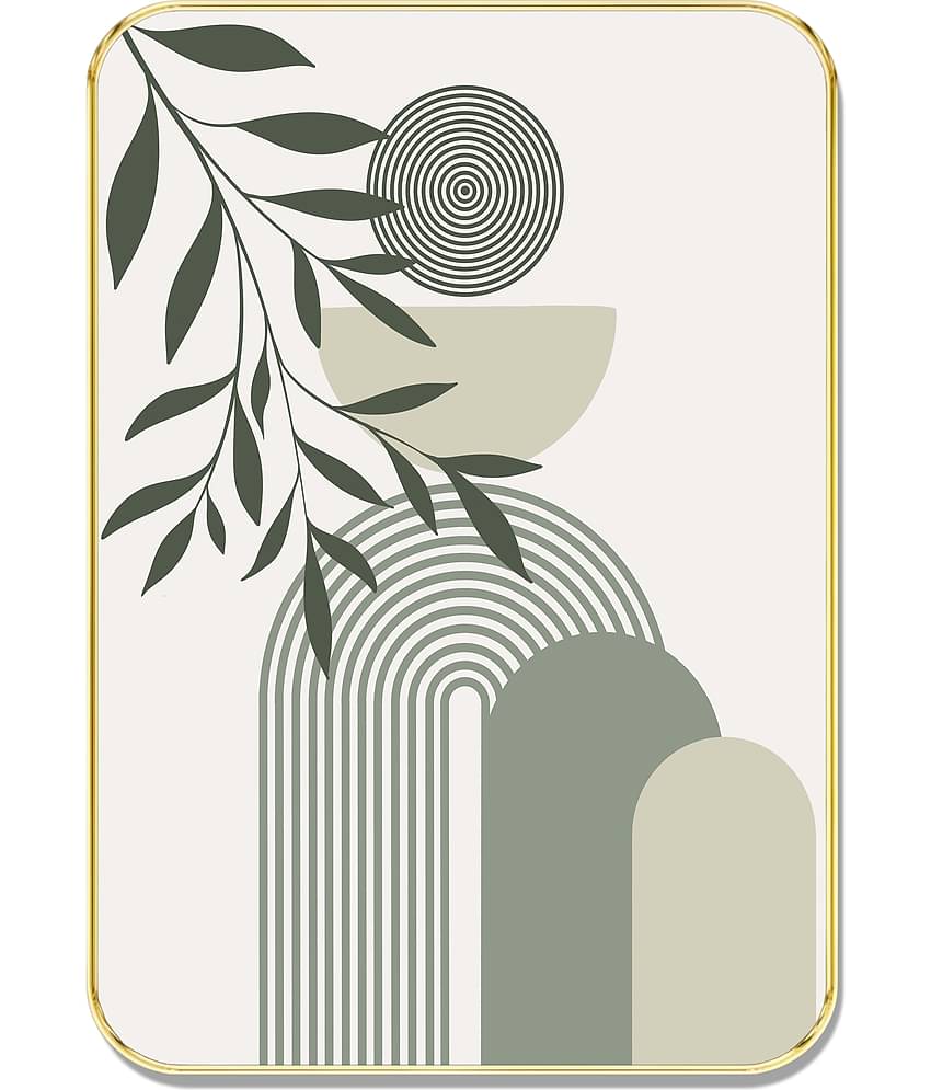 Modern Botanical Geometric Wall Art – Abstract Minimalist Design with Golden Frame | Decorative Wall Painting for Living Room, Bedroom & Office