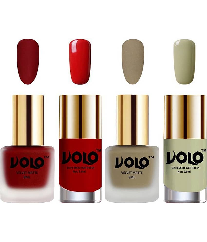 VOLO Extra Shine AND Dull Velvet Matte Nail Polish Red,Nude,Red, Grey Matte Pack of 4 36 mL