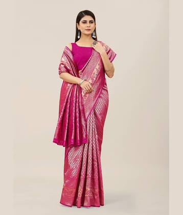 Gazal Fashions Banarasi Silk Embellished Saree With Unstitched Blouse Piece ( Pink )