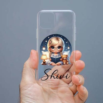 Personalized Cute Girl Transparent Silicon Case Customised with Name for Oppo, Vivo, Redmi, Realme, Poco, Mi, OnePlus, Samsung, iPhone, and More - design 64
