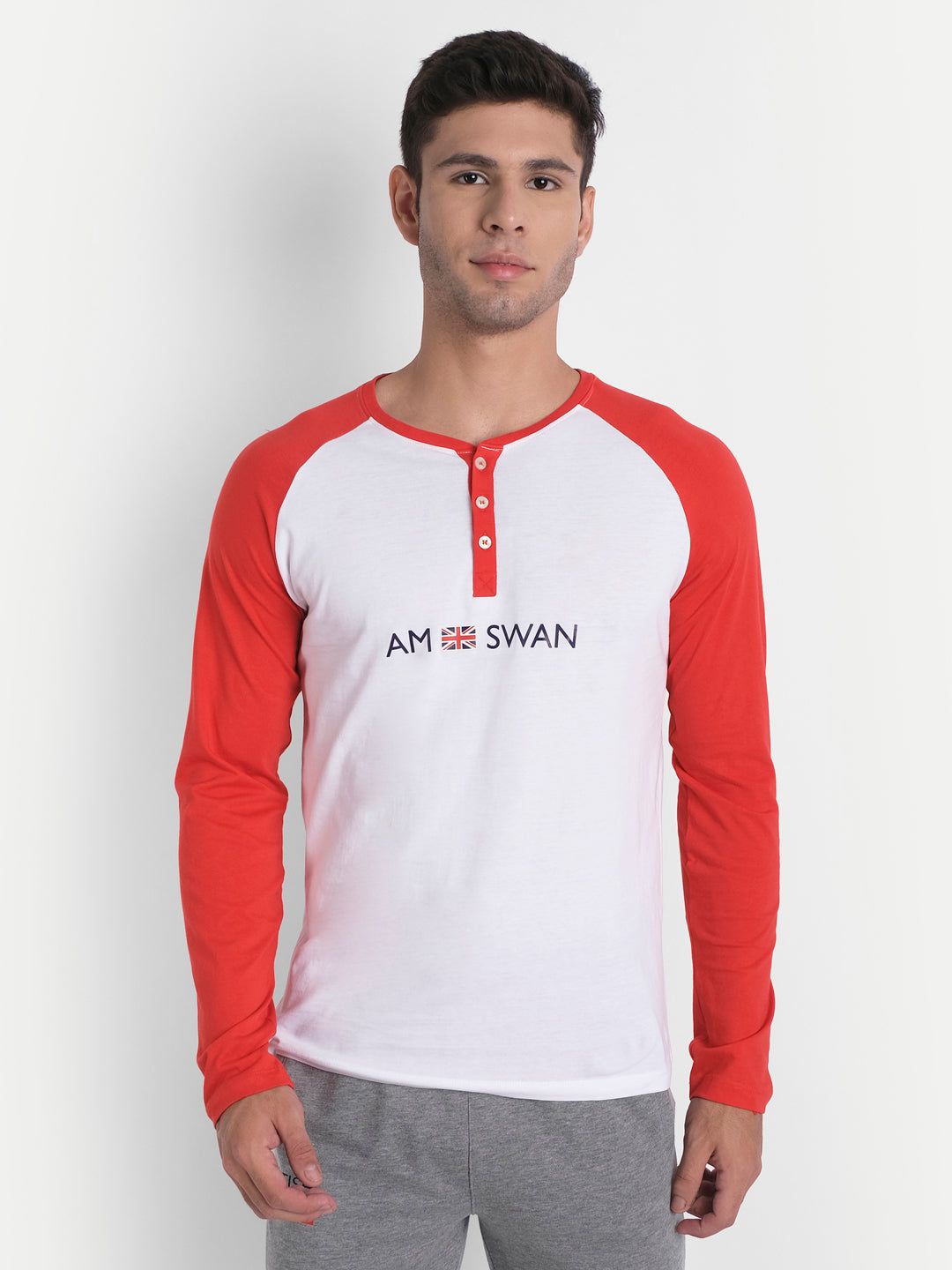 Mens Premium Cotton Printed Full Sleeve Henley T-Shirts-S-38