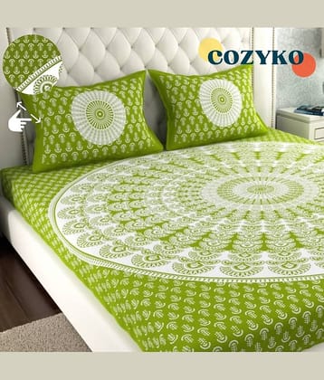 COZYKO Cotton 1 Double Queen Bedsheet with 2 Pillow Covers ( Green )