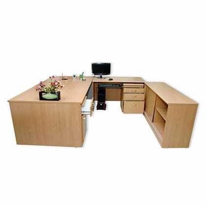 Teak Wood U Shaped Office Modular Table, With Storage