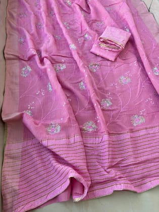 Pure munga silk fabric with beautiful Jaipuri bandej zari waiving work all over saree