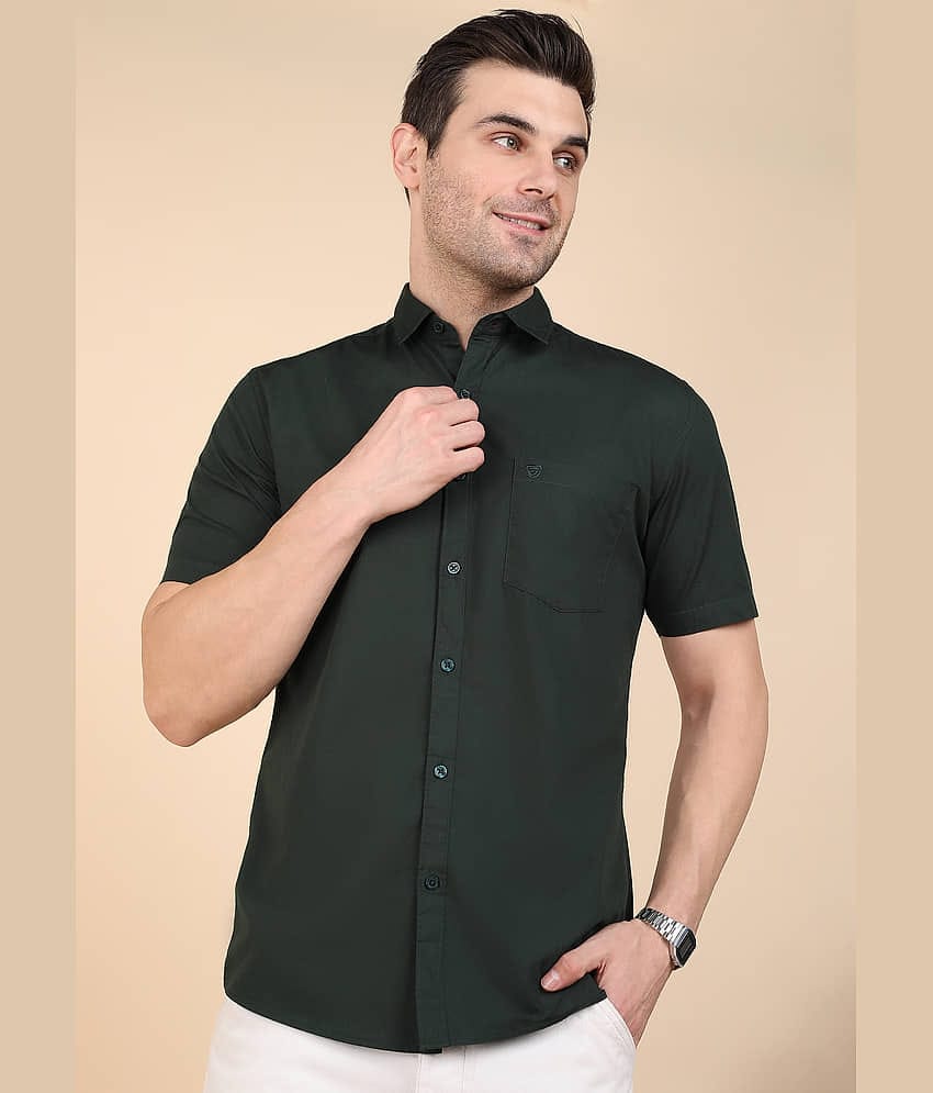 SAM & JACK 100% Cotton Slim Fit Solids Half Sleeves Men's Casual Shirt - Dark Green ( Pack of 1 )